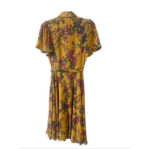 Nanette Lepore gold colored floral dress flutter sleeve size 6 - Picture 3 of 5